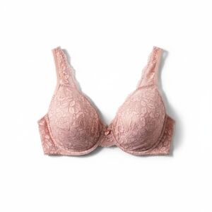 Maidenform Pink Lace Full Coverage Floral Embroidered Bra Adjustable 38DD